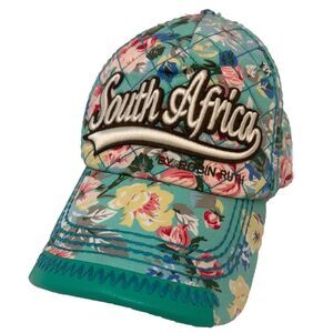 Robin Ruth South Africa Hat Cap Floral Quilted Green Cotton Embroidered One Size